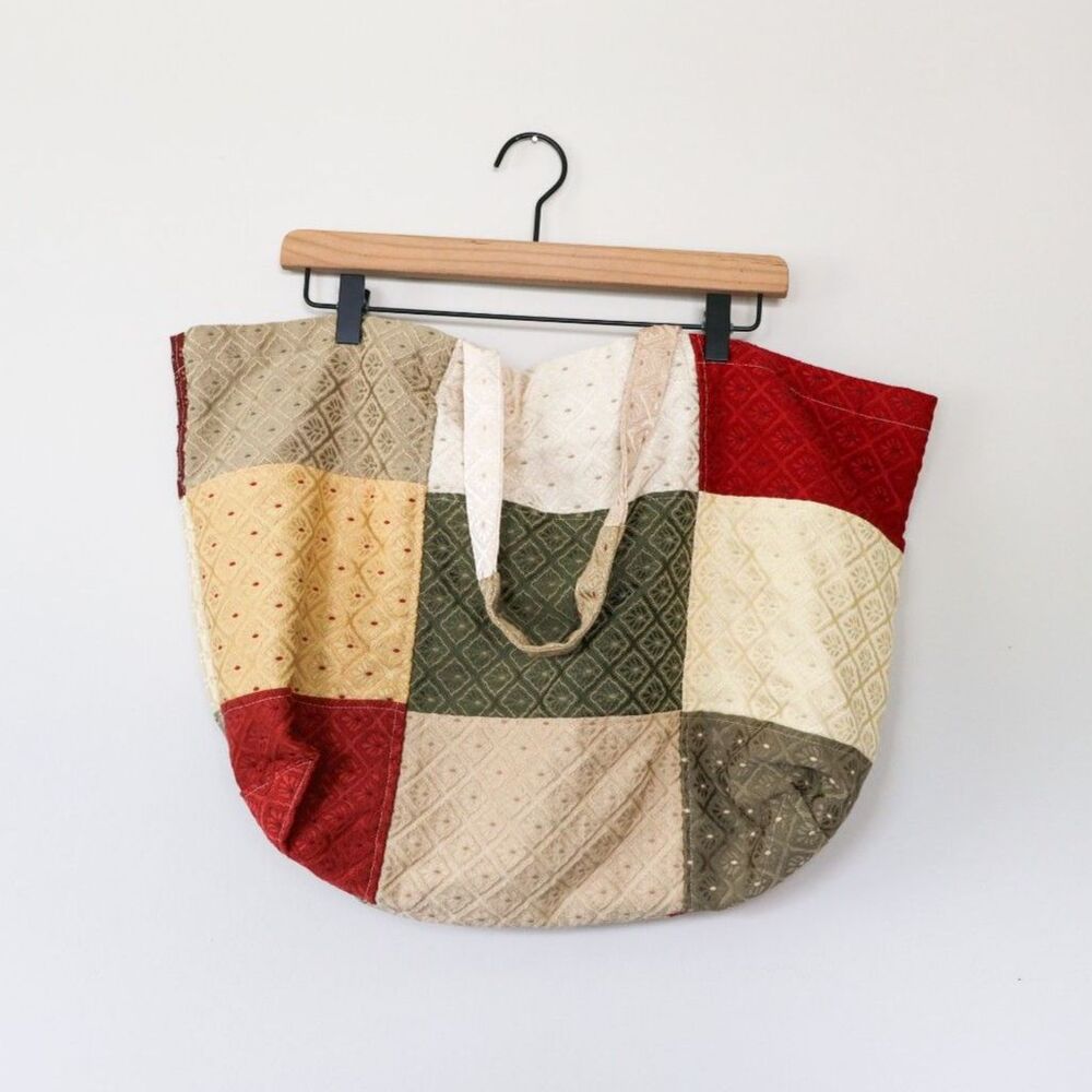 Handmade Red Green Yellow Patchwork Tote Bag